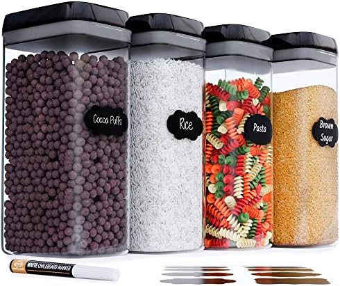 Chef's Path Airtight Food Storage Boxes with Labels - Kitchen Storage - Flour, Cereal, Pasta - Plastic Storage Boxes with Lids (4pcs-3.2L) by ChefsPath