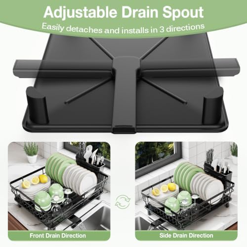 Hiviweer Dish Drying Rack for Kitchen Counter,16.9"L x 12.8"W x 6.1"H,Black - Image 3