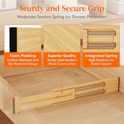 Lifewit 2.4" Kitchen Drawer Dividers, Adjustable Bamboo Drawer Organizers - Image 2