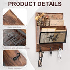 Yalikop Farmhouse Mail Organizer Wall Mounted Rustic Mail Holder Hanging Key Sorter with 3 Hooks Indoor Wooden Wall Mounted, Letter, Magazines, Newspapers, Keys(Classics,Brown) - Image 3