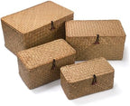 Wicker Basket with Lid, Seagrass Storage Basket, Woven Baskets for Storage, Decorative Storage Baskets for Shelf Organizing, Natural - Image 5