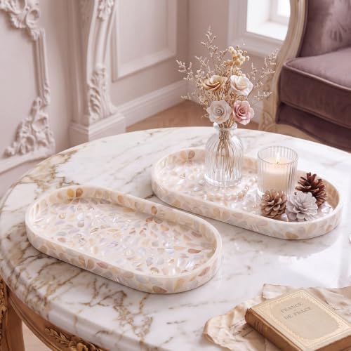 2 Pcs Capiz Shell Decorative Tray Mother of Pearl Tray,Oval by Unknown