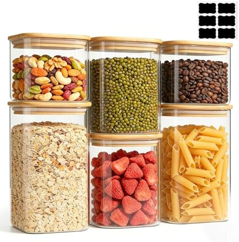 ComSaf Glass Pantry Storage Containers (0.7qt/1.2qt/1.6qt) Set of 6 Jars by ComSaf