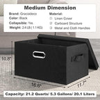 Graciadeco Medium 15" 21 Quart Collapsible Stackable Storage Bins with Lids, 5 Packs Black Foldable Fabric Closet Storage Boxes with Lids, Lidded Heavy-duty Linen Baskets(15x11x8) - Image 2
