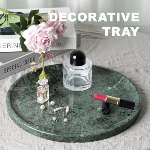 Karibiber Natural Marble Serving Tray, 11.8in Marble Round Tray, Green Stone Bathroom Tray for Countertop, Decorative Vanity Trays, Coffee Table Trays, Jewelry & Perfume Holder - Image 2