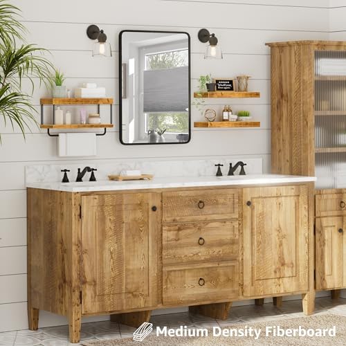QEEIG Bathroom Floating Shelves Over Toilet (Brown, Set of 3, 15.7") - Image 5