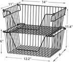 Slideep Wire Storage Baskets, Freezer Baskets Farmhouse Stackable Organizer Storage Bins Large Organizer for Storage, Office, Bathroom, Pantry Organization Storage with Handles 14" Black -Set of 3 - Image 6