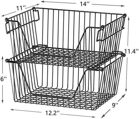 Slideep Wire Storage Baskets for Organizing, 4 Pack 14'' Stacking Metal Wire Freezer Organizer Bins with Handles, Large Pantry Baskets for Kitchen Cabinets, Bathroom, Laundry, Garage, Black - Image 6