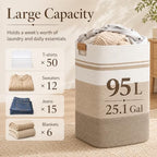 Laundry Hamper, Cotton Rope Laundry Basket with Leather Handles, 25.1-Gallon/95 L Large Clothes Hampers for Laundry, Woven Laundry Baskets for Blankets, Clothing, Bedroom, Living Room, Nursery - Image 3