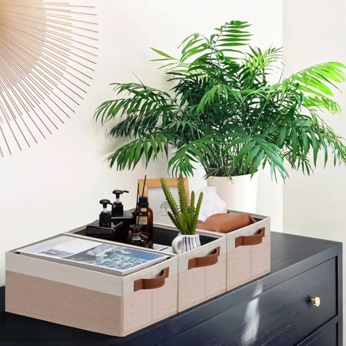 GhvyenntteS Small Fabric Storage Bins 6 Pack, 11.8" x 7.87" x 5.11" Storage Basket with Leather Handles, Closet Storage Bins for Shelves, Storage Baskets for Shelves, DVD Storage (Pink/White) - Image 5