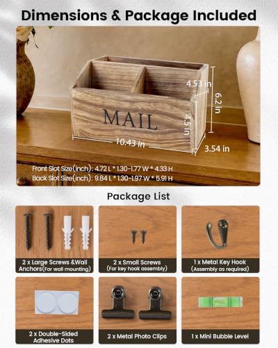 DLQuarts Solid Wood Mail Organizer Countertop & Wall Mounted, Burnt Wood - Image 2