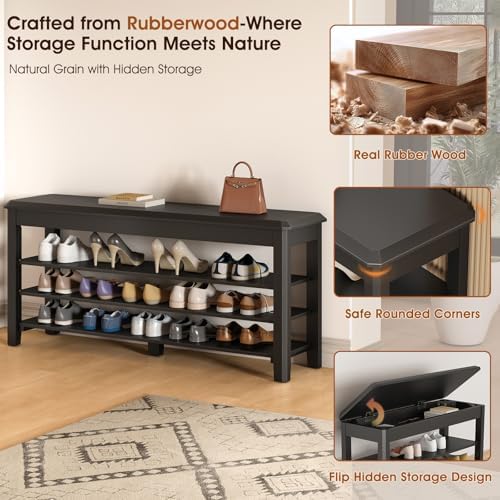IUNVR Shoe Rack Bench Seat Rubberwood 3-Tier Wooden Storage Bench 550lbs Compact Mid-Century Modern Design for Entryway, Hallway, Closet, Front Door Entrance, Foyer - Image 6