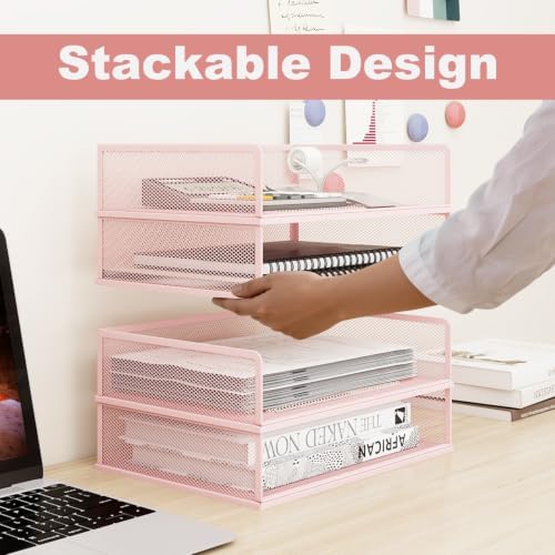 Natwind 4-Tier Stackable Metal Mesh Letter Paper Tray Organizer,Pink - Image 4