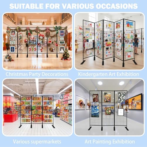 Room Divider Freestanding Gridwall, 3 Panel Folding Display Board Organizer with Base Feet, Privacy Screens Portable Freestanding Display Board Wire for Craft Shows Events Retail - Image 3