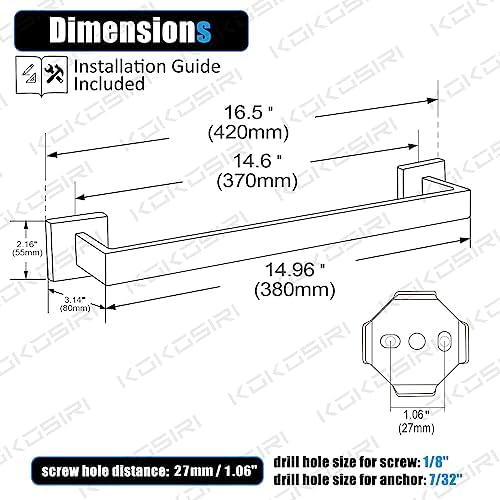 KOKOSIRI 16-Inch Single Towel Bar, Bathroom Kitchen Towel Holder, Wall Mounted SUS304 Stainless Steel Towel Rack, Polished Chrome, B4003CH-L16 - Image 2