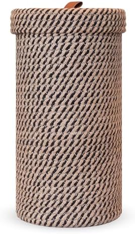 Handmade Cotton & Jute Toilet Paper Holder – Woven Toilet Paper Stand & Storage Basket with Lid, Freestanding Organizer for Bathroom, Fits 3 Mega Rolls 14" x 7'' by PINXIURY