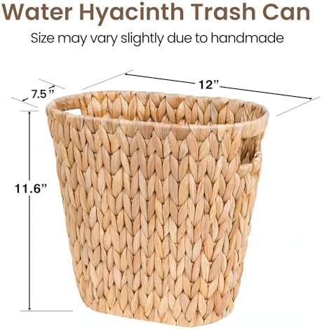 iEGrow 2 Pack Wicker Trash Can, Wicker Waste Basket for Bathroom, Woven Water Hyacinth Wicker Boho Garbage Can Built-in Handles for Bedroom, Office, Decor Home, Kitchen, Living Room (Oval) - Image 4