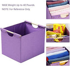 HOONEX Large Foldable Storage Bins, Linen Fabric, Pack of 2, Storage Baskets with Wooden Carry Handles and Sturdy Heavy Cardboard, for Home, Office, Car, Nursery, Purple - Image 2