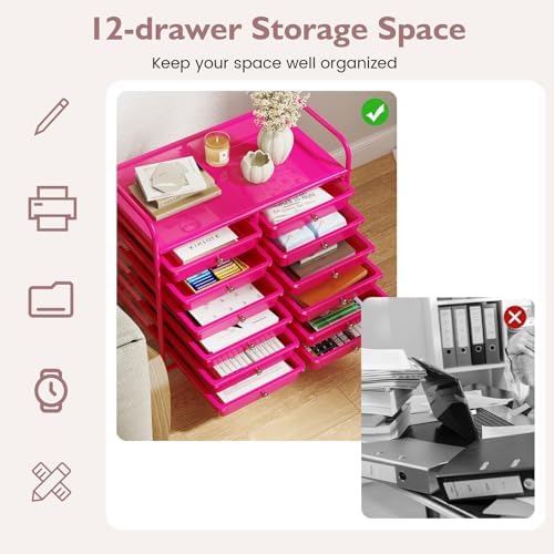 COSTWAY 12-Drawer Rolling Storage Cart, Utility Storage Organizer Cart - Image 4