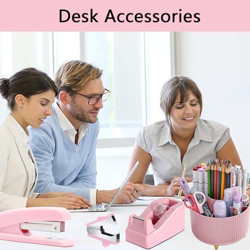 Office Supplies,Pink Desk Accessories,Desk Organizer,Stapler,Tape Dispenser,Folding Phone Stand,Scissors,Notebook,Staple Remover,Staples,Clear Tape,Sticky Notes,Clips,Cool Pen,Bookmark,Ect.22pcs - Image 2