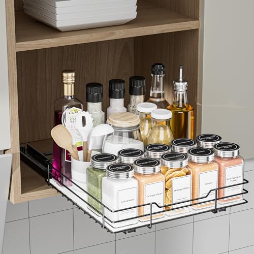 BOIVSHI Pull Out Spice Rack, Slide Out Spice Rack for Cabinet, Spice Organizer for Kitchen and Pantry, Fits Spices, Sauces, Canned Food (10.5''Wx10.5''Dx2.5''H) - Image 2