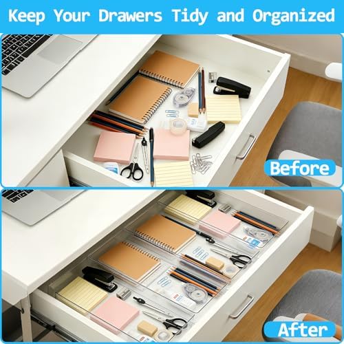Manalete 8 Pcs Large Clear Plastic Drawer Organizer,15"x6" Vanity Organizer - Image 6