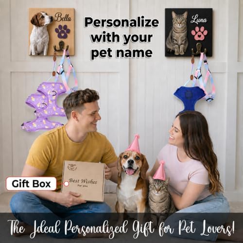 Personalized Dog Key Hook for Wall Mount with Custom Portrait & Name, Paw Print Wooden Wall Organizer, Pet Collar and Harness Holder, Key and Leash Rack for Entryway, Home Decor for Pet Lovers - Image 3