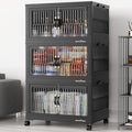BROVIEW 240Qt Stackable Storage Bins with Lid, Extra Large Closet Organizer Collapsible Drawer Boxes with Wheels, Folding Plastic Cabinet Containers for Home Kitchen Room Organization, 3Pack Black by BROVIEW-EnjoytheArtofLife