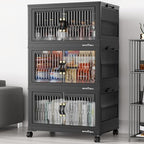 BROVIEW 240Qt Stackable Storage Bins with Lid, Extra Large Closet Organizer Collapsible Drawer Boxes with Wheels, Folding Plastic Cabinet Containers for Home Kitchen Room Organization, 3Pack Black by BROVIEW-EnjoytheArtofLife
