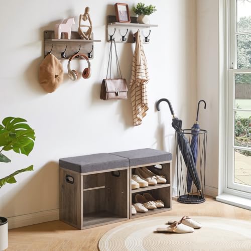 YMYNY Small Shoe Storage Bench with Cushion, Silver Gray, HBD028Y - Image 5