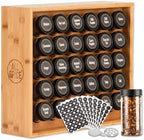 AllSpice Spice Rack Organizer, Wood, 525 Unique Labels, Countertop or Wall Mount, Includes 30 4oz Jars- Bamboo by AllSpice