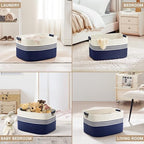 60L Woven Laundry Basket Hamper with Leather Handles,Navy - Image 4