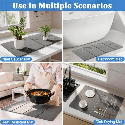 Stone Dish Drying Mat for Kitchen Counter-Dark Gray Marble 24"×16" & 8"x4" - Image 7