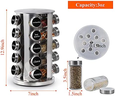 DOUBLE 2 C Revolving Spice Rack with 20 Jars, Rotating Spice Rack Organizer, Seasoning Organizer with Labels, Stainless Steel Spice Carousel for Kitchen Countertop, Cabinet - Image 5