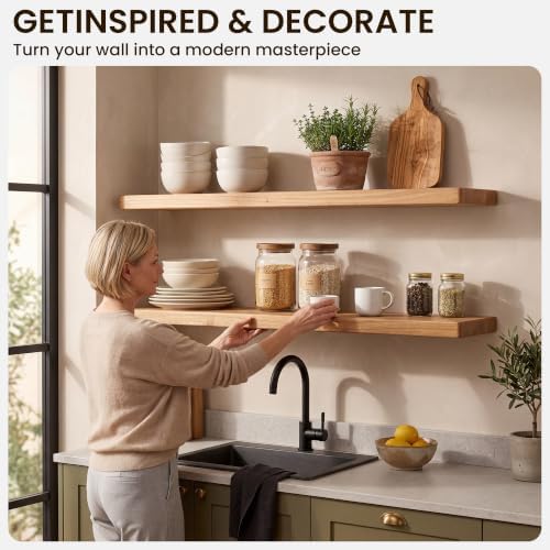 Fun Memories Floating Shelves for Wall, 72" W x 9.3" D Wood Floating Shelf with Invisible Heavy-Duty Metal Bracket, Deep Floating Shelf for Living Room Kitchen, Natural Finish - Image 6