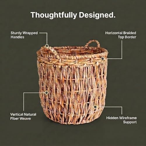 Household Essentials Brown Tall Round Wicker Storage Basket 19'' x 25'' - Image 6