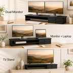 Dual Monitor Stand, 42.5 Inch Wood Monitor Riser with Drawers, 2 Tier Desktop Organizer for Computer Laptop TV, Large Screen Stand for Home Office Desk - Image 6