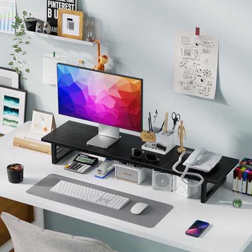 Simple Trending 38" Dual Monitor Stand Riser, Desk Organizer, Black - Image 2