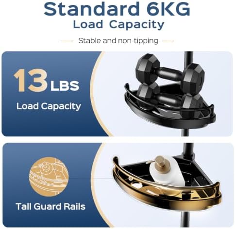 HAMITOR Corner Shower Caddy Tension Pole: Adjustable Stainless Steel Shower Organizer 4 Tier Shelf for Bathroom Bathtub Shampoo - Floor Standing Rack Bath Storage Holder with Rust Proof Rods- Black - Image 5