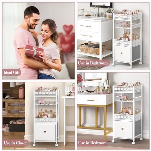 Makeup Organizer, Large Skincare Organizers, Make Up Organizers for Vanity, Makeup Storage Cosmetic Organizer with Drawer, Bathroom Vanity Organizer Makeup Holder Cart for Skin Care Hair Tool Beauty - Image 7