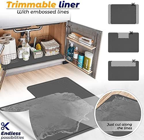 The Original Under Sink Mat - Silicone Waterproof mat, Trimmable, Easy to Clean, Kitchen cabinet liner, Under sink protector mats, Drip Tray with Lip - 34" x 22" or smaller - Beige - Image 4