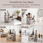 SAMAH Natural Marble Toothbrush Holder, 3-Compartments Marble Pen Holder & Makeup Brush Holder, Multifunctional Desk & Bathroom Counter Organizer for Office Supplies, Remote Holder, Toothbrush - Image 6