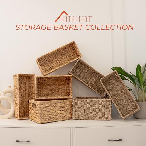 HOMESTEAD 2-Pack Rectangular Seagrass Storage Baskets with Built-In Handles, Handwoven Wicker Baskets for Pantry, Shelf, Closet & Bathroom Organization, 13.25 x 8.25 x 7.25 in - Image 6