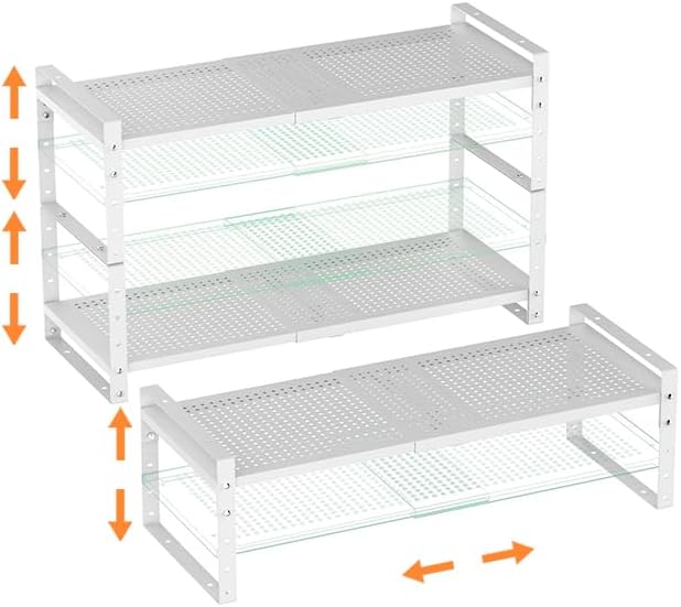 Multi-Functional Metal Shoe Rack,Expandable Adjustable Stackable Kitchen Organizer,Metal Shelf risers for cabinets, Kitchens and Closet, Bathroom(3Packs/White/Medium) by Ipotivespaceorganization