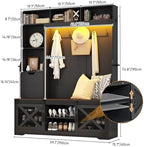 75''H 59''W Large LED Farmhouse Hall Tree with Bench and Shoe Storage,Entryway Bench with Coat Rack,16 Shoe Cubbies & Umbrella Holder and Sock Storage Drawer,Mudroom/Hallway Storages Cabinet(black) - Image 5