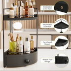 2-Tier Corner Bathroom Counter Organizer with Drawer, Black - Image 6