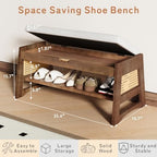 Shoe Rack Bench with Flip-Top Storage, 35.4" W x 15.7" H Solid Wood Entryway Bench Shoe Organizer with Cushion Side Hooks for Front Door Entrance Hallway Foyer Closet Living Room Bedroom - Image 2