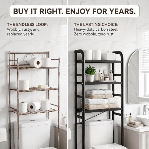 PureBox Over The Toilet Storage Rack,Heavy Duty Oval Tube Frame,21" W,Black - Image 5