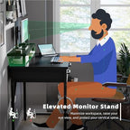 Pamray 32 Inch Small Computer Desk with Monitor Stand and 2 Drawers - Image 5