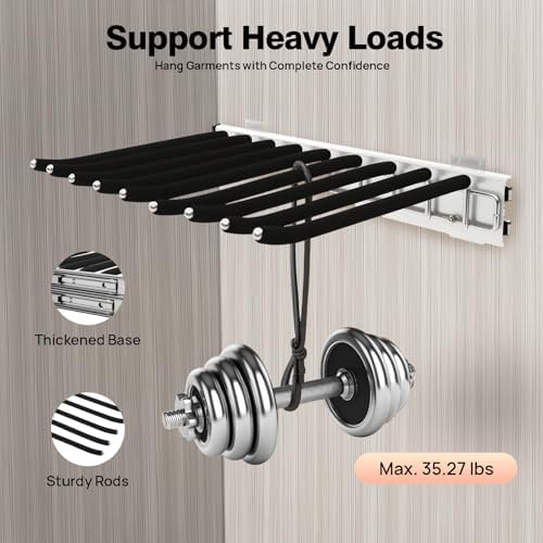 9 Arms Steel Slide Out Pants Rack Closet Pants Hanger Bar Pull Out Trousers Rack Tie Belts Scarf Racks, Wardrobe Clothes Organizers Rail Pull Out Closet Storage Rod-(Left Side Mounts) - Image 2